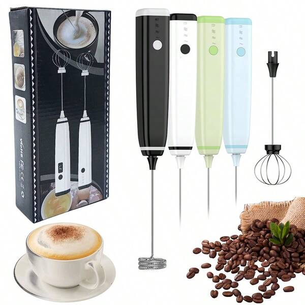 Handheld Electric Milk Frother, Coffee Mixer, Wireless Handheld Device, Multiple Gear Positions Are Adjustable, Available In Different Colors, Equipped With Two Detachable Mixing Heads, Durable And Easy To Operate. A Great Helper In The Kitchen.