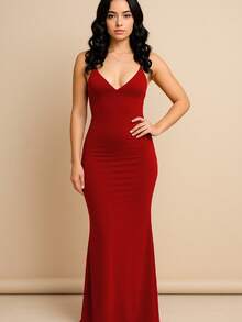 Long Dress With Straps Without Padding, Smooth, Elegant, Parties, Sensual, Tight, Lifts The Butt, Suplex Fabric, Fashion, Summer, Sleeveless, 2025, Basic Evening - Đỏ - Xem 2