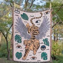 Outdoor Blanket With Bohemian Jacquard Weave Pattern Of Sheep In The Sky - Picnic Blanket, Camping Blanket, Sofa Blanket, Nap Blanket, Air Conditioning Blanket, Wall Hanging, Thick & Soft, Non-Fading & Non-Pilling, Suitable For Home Decor And Outdoor Use