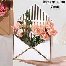 3件套可折叠鲜花礼盒，信封形纸质鲜花礼盒，条纹设计配金色装饰，可折叠手持花束信封盒，拥抱花盒，非常适合婚礼、生日、情人节礼品包装盒，可折叠花束立式花盒 - 彩色 - 查看 7