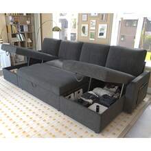 Sofá cama extragrande de 110", sofá seccional extraíble 2 en 1 con doble almacenamiento en la chaise, diseño tapizado de bucle para la sala de estar - Gris - Ver 3