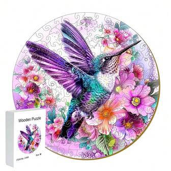 圣诞礼盒木质拼图不对称形状彩色小鸟拼图生日礼物家居装饰个性化独特礼物家庭互动高难度游戏