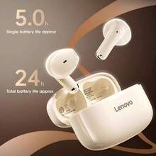 Lenovo EA110 2025 最新款高级蓝牙耳机，IPX6 防水防汗，超轻 2.4g 设计，稳固贴合跑步健身瑜伽，蓝牙 5.4 游戏模式 88ms 低延迟，24 小时播放时间，蓝牙耳机，HiFi 空间音效，黑色、白色、米色 - 米色 - 查看 6