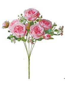 1 束人造牡丹丝绸花仿牡丹花束插花农舍家居波西米亚风婚礼餐桌中心装饰，假塑料花散装花瓶装饰 - 粉色 - 查看 8