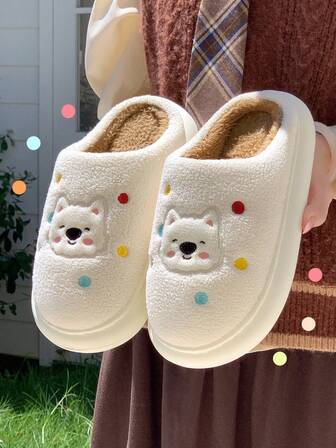 Varma tecknade valptofflor för kvinnor, söta inomhustofflor för höst/vinter 2025, halkfria fluffiga varma tofflor för kvinnor