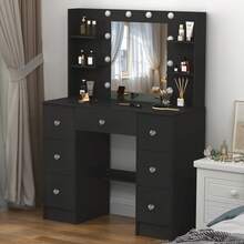 Black Vanity Set Makeup Desk Dressing Table With 7 Drawer 11 LED Lighted Mirror - Black - View 5
