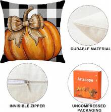 Artscope - Juego de 4 fundas de almohada de otoño de 16 x 16 pulgadas, Hello Fall Hello Pumpkin Buffalo Plaid Maple Leaf Harvest - Fundas de almohada decorativas al aire última intervensión para sofá - Naranja B - Ver 5