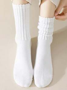 5 Pairs Solid Color Casual Slouch Socks, Suitable For Women's Daily Casual Outfits, All Season