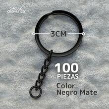 Argollas Planas para Llavero de 3CM de diámetro, Herraje Premium de uso rudo con cadena y conector - Negro Mate - Ver 3
