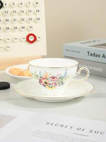 1 Conjunto Xícara e Pires de Café Cerâmica Retrô Francesa, Adequado para Uso Doméstico, Hotel, Café, Presente