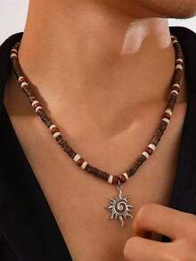 1pc Beaded Necklace With Wooden Beads, Casual Hiphop Style Suitable For Men In Any Occasion