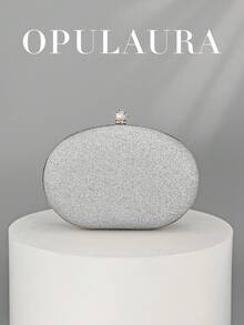 OpulAura 女士奢华闪亮水晶迷你盒形手拿包，闪耀水钻晚宴包，适合正式场合，时尚派对/婚礼/盛大晚宴手提包，带链条，婚礼用品 - 銀色 - 查看 6