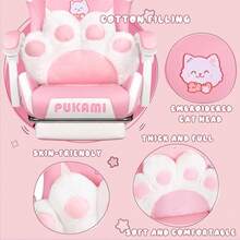 Pink Gaming Chair | Cat Ears, Cat Paw Cushion Pillow, Footrest, Ergonomic, Kawaii, Reclining | Girl,Halloween Decor - hồng + trắng - Xem 4