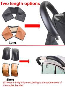 Universelle Kinderwagen Griffabdeckung aus PU-Leder, Baby Kinderwagen Griffhülle zum Schutz, Kinderwagen Zubehör Griffschutz mit abnehmbarem Reißverschluss in Schwarz und Braun