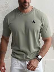 Camiseta de manga corta casual de cuello redondo con estampado de caballero para hombre, se puede combinar con pantalones casuales, adecuada para viajes, vacaciones, campamentos al aire libre y deportes