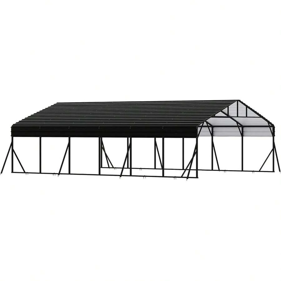 Dragonpad 20 X 30 FT Metal Carport With Galvanized Steel Roof, Heavy Duty Metal Roof Carport With Enhanced Base, Tall MetalCarport Kits Garage For Tractors, Trucks, Boats, Cars - Dark Grey - View 1