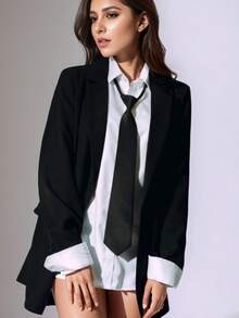 1 chiếc cà vạt có khóa kéo điều chỉnh được, kiểu dáng đồng phục học sinh cổ điển, có màu đen, đỏ, xanh dương, phù hợp cho các bữa tiệc, biểu diễn và các dịp khác. - màu đen - Xem 1