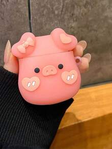 1pc Cute Silicone Bow & Pig Style Earphone Holder - Pink - View 5