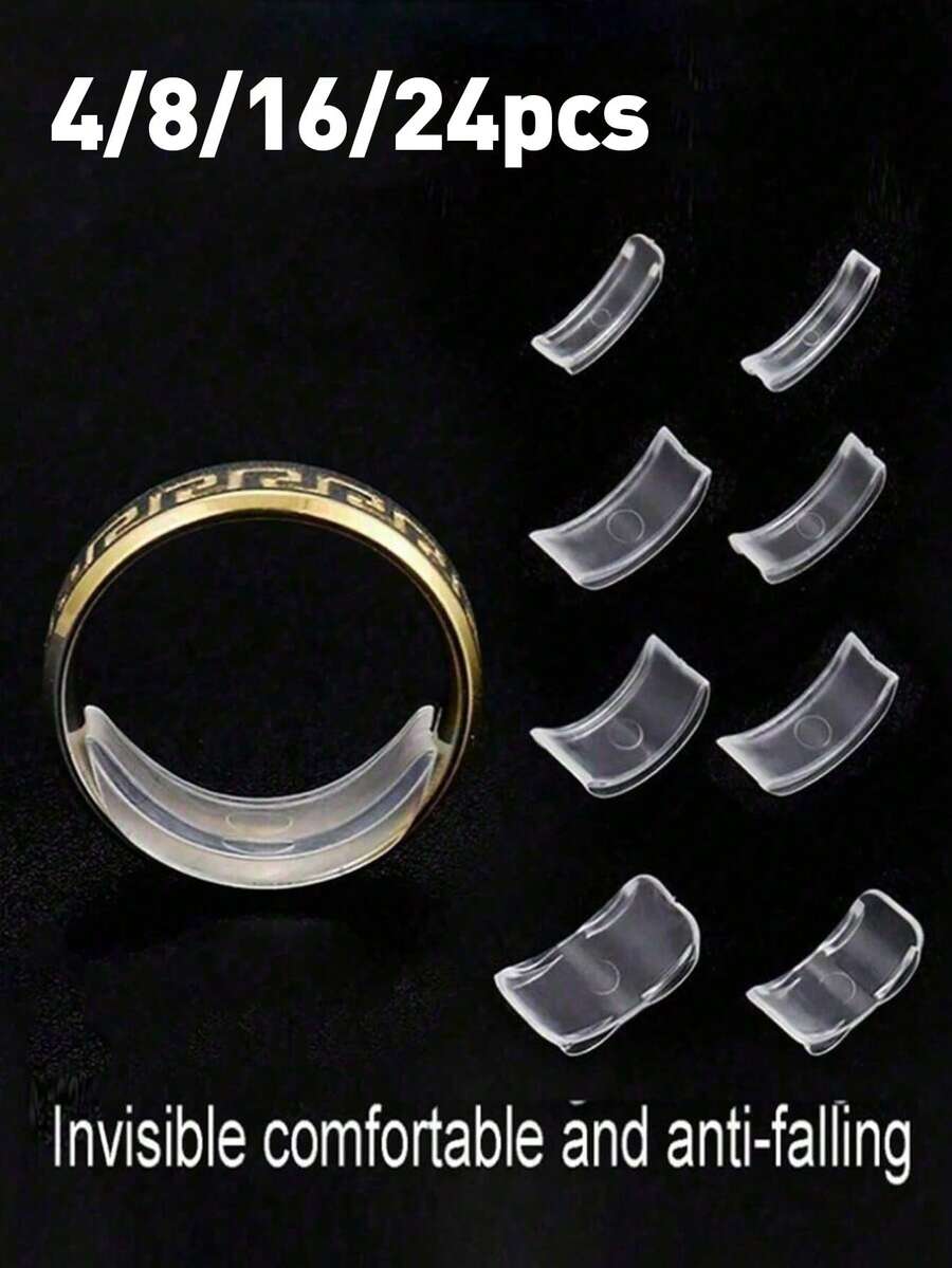 8/16/24片装透明戒指尺寸调节器，隐形戒指尺寸调节器，女士松紧戒指尺寸缩小器，DIY缝纫珠宝工具套装 - 适用于结婚戒指和珠宝，佩戴舒适，缩小戒指尺寸保护器，适合所有戒指尺寸，戒指固定器，戒指调节器，隐形透明收缩垫，适合所有人