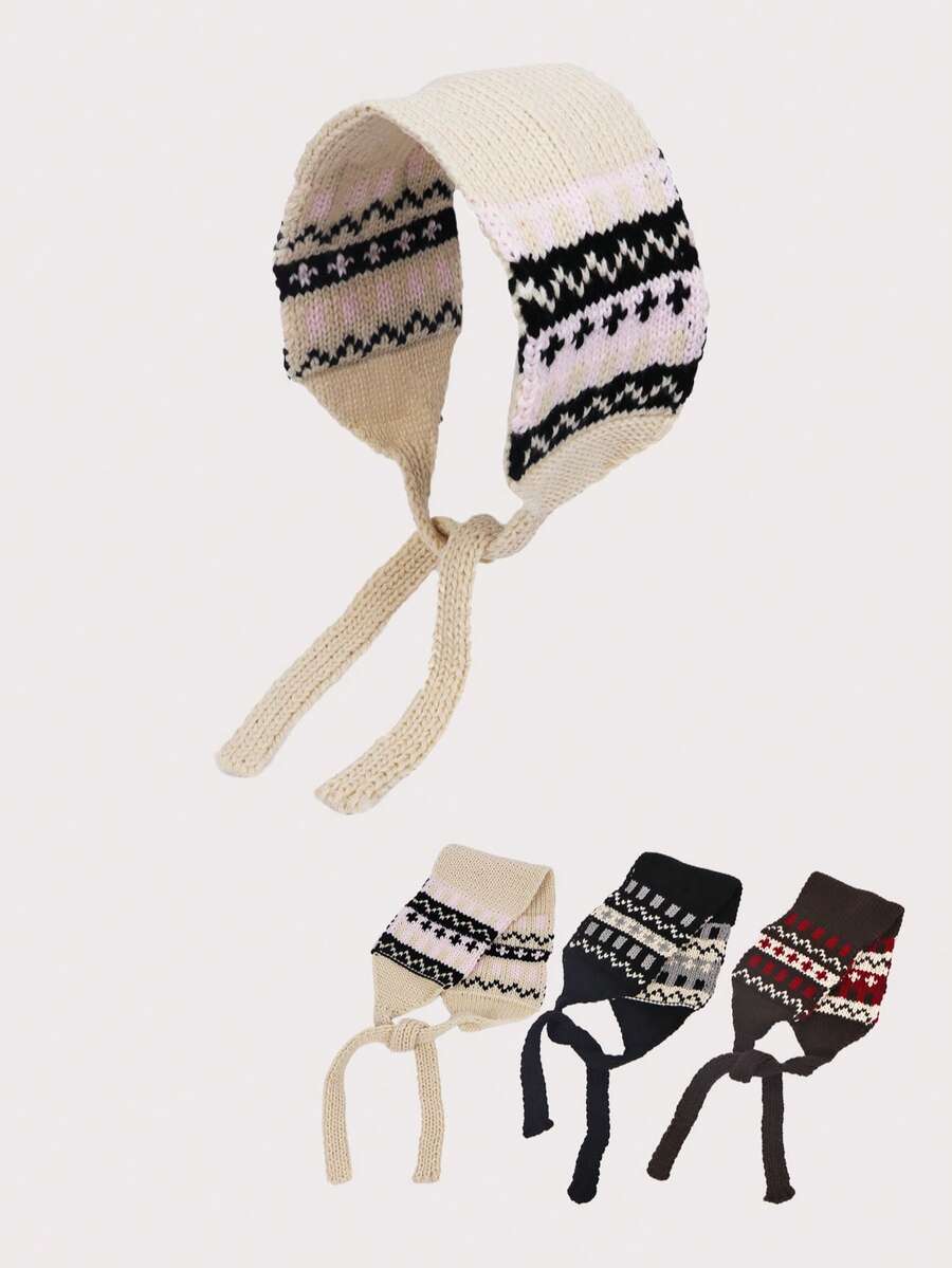 1 Stück Acryl Ohrenschützer, Damen Outdoor Ohrenwärmer, koreanische Mode vielseitig gestrickter Ohrenwärmer mit Zugband, faltbares & verstellbares Design für kleine Gesichter