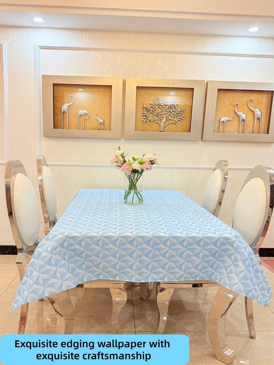 1 Stück rechteckige hellblaue Diamantmuster Tischdecke - elegante und modische bedruckte, wasserabweisende und fleckenfeste Polyester Tischdecke, geeignet für Zuhause, Café, Bar, Outdoor-Picknick, Feiern, Hippie-Atmosphäre und Dekoration zum ersten Mal um die Sonne