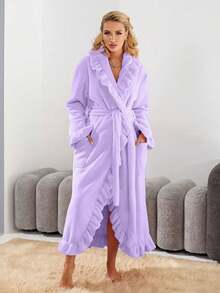 2/1 Damen Ultra Weiche Rüschen Knöchellange Fleece Bademantel Mit Verstärkten Rüschen, Loungewear, Premium Damen Plüsch Weicher Bademantel, Mode Nachtwäsche Bademäntel Mit Taschen, Weich Warm Langer Bademantel, Plüsch Spa Bademäntel Lounge Bademantel, Geeignet Für Badezimmer, Schlafzimmer, Wohnzimmer, Pool - Verschiedenfarbig - Übersicht 5