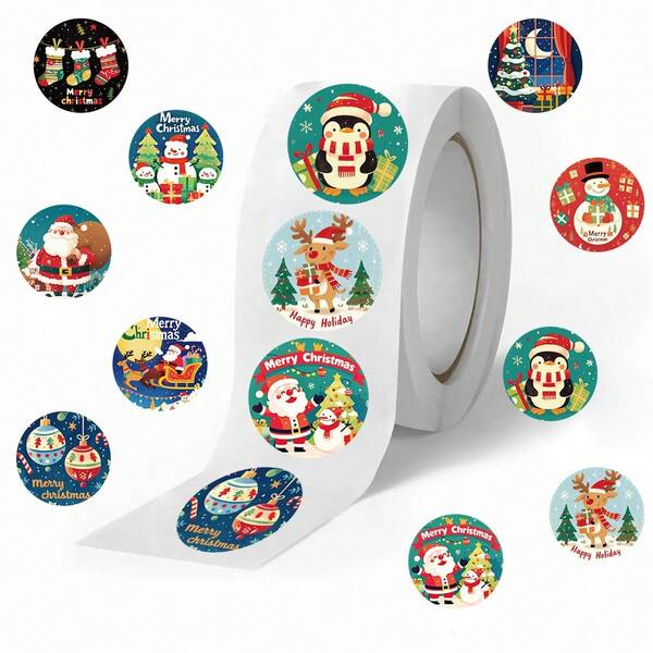 500pcs/Roll Christmas Stickers, Christmas Holiday Stickers, Envelope Seal Stickers Card Seals Self Adhesive Decorative Present Stickers
