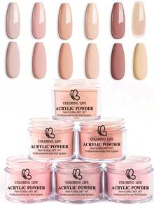 6pcs Nude Acrylic Powder Nail Art Acrylic Powder Nude Acrylic Powder 6 Colors Acrylic Nail Powder Skin Tones Brown Neutral Nail Acrylic Cover Powder For Nail Art Extension No Nail Lamp Needed (C3-Nude Neutral)