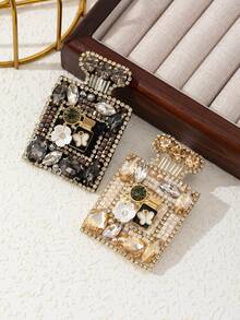 1入優雅精緻風格黑白創意香水瓶胸針，鑲有閃亮寶石，適用於女性配戴，高雅珠寶徽章，適合約會或日常裝扮，也適合作為禮物