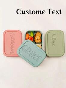 1 pieza Caja de almuerzo de silicona personalizada, Caja de almuerzo de silicona con nombre personalizado, Caja bento personalizada con nombre grabado, Caja de almuerzo de silicona personalizada para adultos, Contenedores con 3 compartimentos, Almacenamiento de comida compartimentado para trabajo y viajes, Para trabajo, viajes, microondas, congelador y lavavajillas