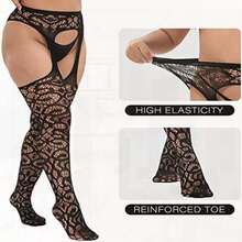 Plus Size Thigh High Fishnet Tights For Women - Applies To Legs; Made Of Mesh; Available In Black (Color); Keeps Legs Warm And Stylish