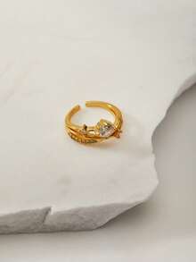 Clariva 1pc Stainless Steel Universe Themed Open Adjustable Ring For Women Gifts - Yellow Gold - View 2