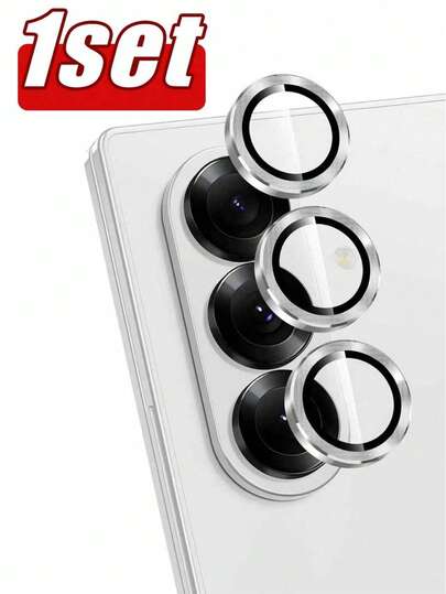 Compatible con Samsung Galaxy Z Fold 7 Película protectora de lente de cámara, anillo de metal independiente Cubierta de lente de vidrio templado, [Fuerte adherencia] Cubierta de lente transparente ultra delgada resistente a los arañazos HD, 1 set - Plateado Aplicable a protector diario, oficina, hogar Protector de lente de teléfono a prueba de agua, a prueba de golpes, resistente a caídas y arañazos