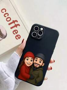 1 Stück personalisierter Weihnachts-Cartoon-Charakter Muster Handyhülle mit individuellem Namen, stoßfest, vollständige Abdeckung, schwarz, modisch, farbig, retro, süß, minimalistisch, spaßig, personalisiert, einzigartig, ideales Geschenk für ihn, ideales Geschenk für sie, Freund, Freundin, Familie, Freunde, Großeltern, Paare, Jahrestag