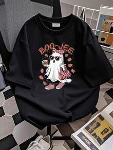 Women T-Shirt Print Cute Boo Jee Ghost Halloween Leopard Ghost Coffee Womens T-Shirt Soft Designer Clothes T-Shirt For Women Casual Versatile Summer Fashion Streetwear Breathable Women Top Graphic Tees Stretched Top For Everyday Wear Slightly Graphic Female