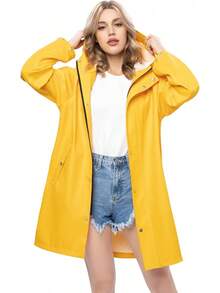 UNIQUEBELLA Rain Jackets For Women Waterproof, Raincoat Long Hooded Rain Coats Outdoor Windbreaker Trench Coat - 升級米色 - 查看 6