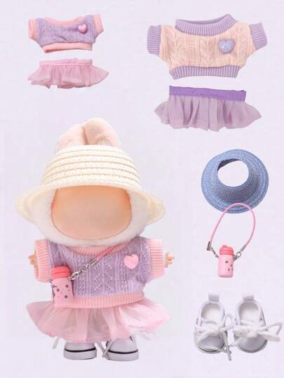 Quần áo cho búp bê 17cm Trang phục Phụ kiện Quần áo DIY Áo len hồng chất lượng cao Váy gạc Trang phục búp bê