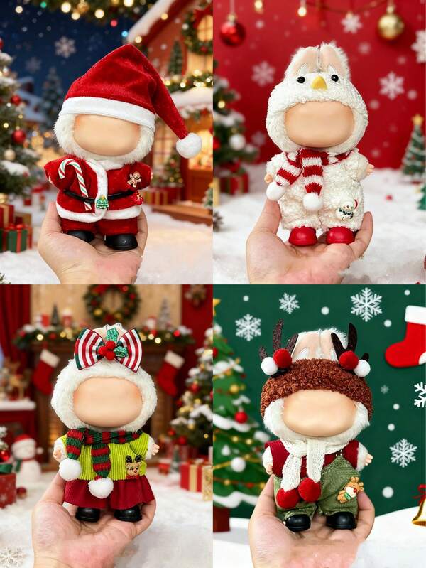 [Clothing Only]Christmas Clothes For Labubu, Clothes Compatible With 17cm Doll,Cute,Role Play, Advanced,Birthday/Holiday Present/Christmas Doll Outfit Set