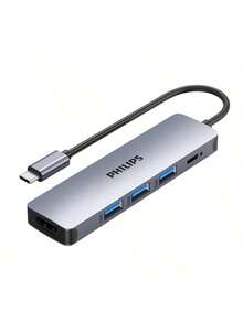 PHILIPS محطة إرساء SWR1607C/93، بدقة 4K بمعدل 60 هرتز، ومنفذ Thunderbolt 3، ومحول USB-C إلى HDMI متعدد الوظائف 5 في 1، وجهاز كمبيوتر محمول، ومحرك أقراص USB، ولوحة مفاتيح، وشاشة، باللون الرمادي الفضائي - رمادي فضائي - مشاهدة 2