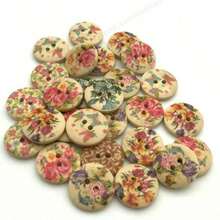 50pcs/Pack 18mm Mixed Floral Pattern 2-Holes Round Wooden Buttons, For Sewing Clothes, Scrapbooking, Craft And Home Decor - Multicolor - View 5