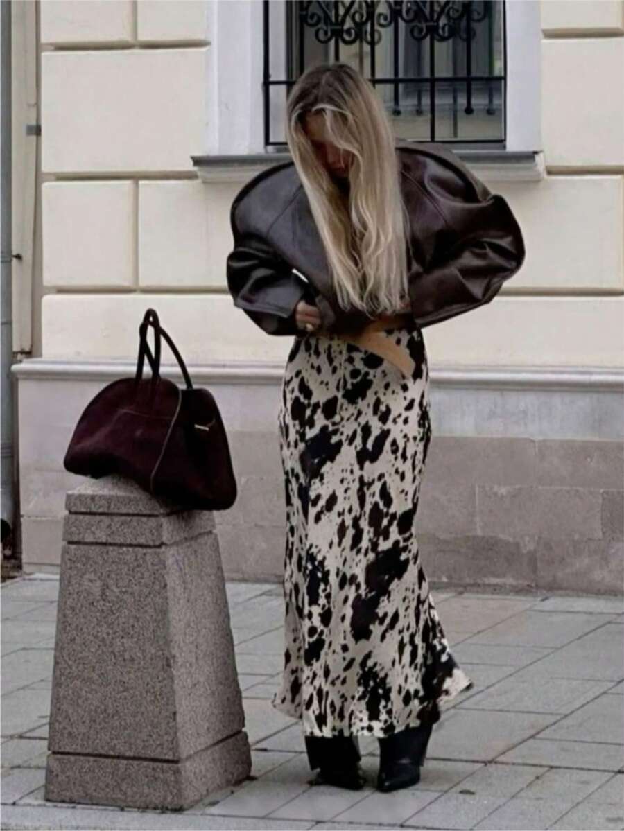 女士新款豹纹、奶牛纹A字裙，四季皆宜，适合秋冬季节 - 彩色 - 查看 1