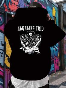 Sweat-shirt-shirt graphique avec bande sur le dos, ALKALINE TRIO, sweat-shirt à capuche mode homme avec imprimé crâne créatif dans le dos, style casual, pull à capuche d'automne et d'hiver - Blanc - Voir 3