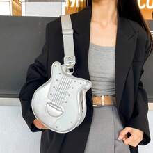 1Pc Y2K Guitar Shaped Bag - Retro Bass Guitar Messenger Bag With Chain Rivet Decor For Music Lovers,Best Valentine Gift For Friends,Best Party Gift - 粉色 - 查看 9