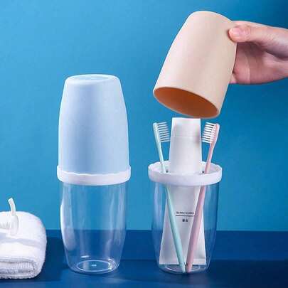 Creative Couple Mouthwash Cup With Lid, Portable Dental Kit For Home Travel, Simple And Personalized Plastic Toothbrush Cup
