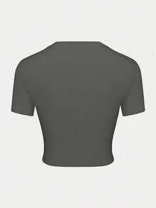 Women's Y2K Street Style "Bark Call Me" Graphic Cropped Top - Black Geometric Crewneck Short Sleeve Shirt, Machine Washable All Season Casual Top, Fashionable Dress Up Clothing, Bold Print, Stretch Material, Statement Shirt, For  Lovers - 深灰色 - 查看 2