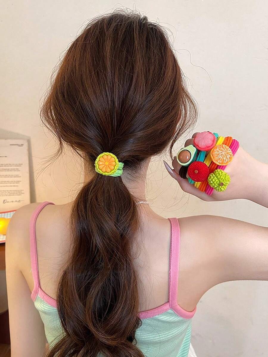 6pcs Simulated Fruit Elastic Headband, Hair Accessories Suitable For Daily Wear And Party Decoration ,Ponytail Holders ,Hair Elastics ,Hair Rubber Bands ,Scrunchies ,Hair Rope ,Elastic Hair Tie