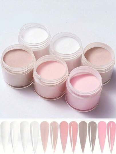 6pcs Acrylic Powder Set,Nude Pink White Color High Glossy Acrylic Powder Set,Nail DIY Art Design,6 Colors Acrylic Nail Art 3D Nail Sculpture French Nail Extension & Nail Carving,Professional Polymer 3D Acrylic Nail Art Kit,Gift For Women Girls,Long Lasting & Easy To Apply