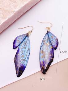 1 Đôi bông tai hình cánh ve sầu màu xanh lam mạ vàng - Vàng - Xem 3