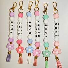 1-Piece Flower Bag Charm, Tassel Pendant, Available In Multiple Flower Colors, Customizable With Name And Initials Beads, Suitable As A Birthday/Holiday Gift For Mother/Family/Girlfriend. - Multicolor - View 6