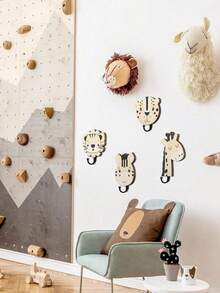 1 pieza Gancho de pared con forma de animal de madera, instalación resistente para habitación de niños, entrada, colgar ropa, bolsas - Multicolor - Ver 2